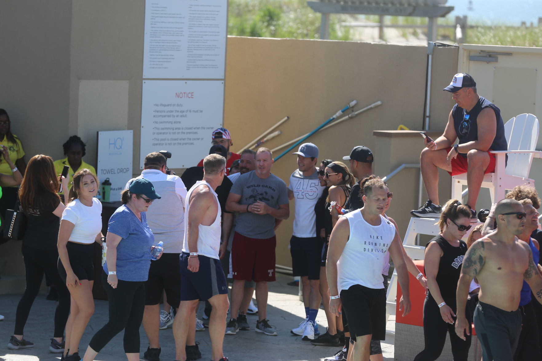 Actor Mark Wahlberg helps to lead a F45 track workout at Ocean Casino Resort in Atlantic City as part of the casino's one-year anniversary Saturday, June 22, 2019.